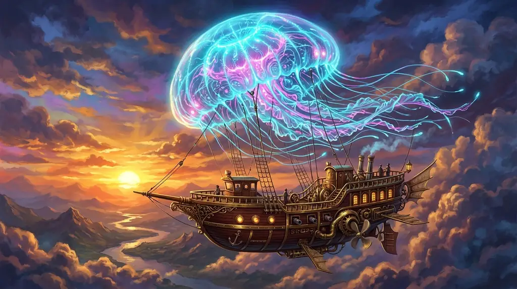 Jellyfish Zeppelin floating in the aether